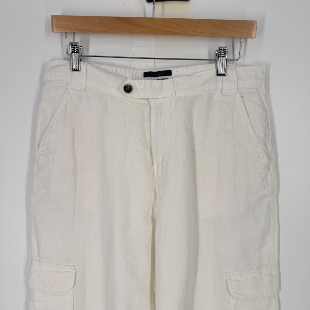 RACHEL Rachel Roy‎ Womens 100% Linen Cargo Pants Cream White Cropped Size L - Picture 6 of 11